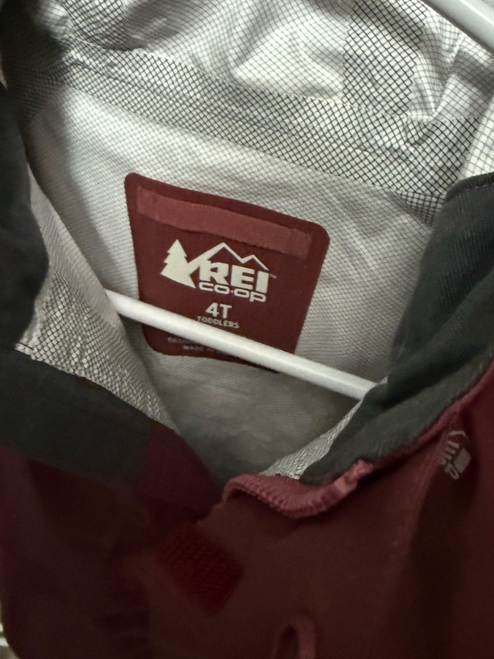 REI Co-op Toddler Burgundy Hooded Rain Shell